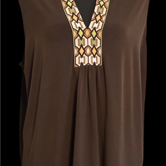 Michael Kors Tops - Michael Kors Dark Brown Blouse with Patterned Accent